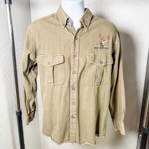 Vintage Browning Super Naturals Khaki Cotton Hunting Shirt Size M